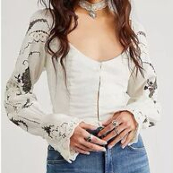Free People Delia Embroidered Corset Crop Floral Blouse XS - Picture 1 of 8